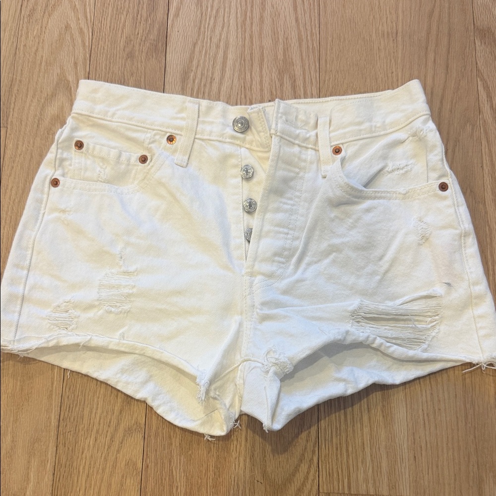 Levi's White Distressed Jean Shorts